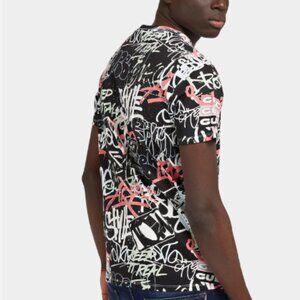 New T-shirt GUESS ECO Black color with stripes slim fit.